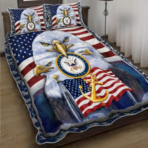 United States Navy Veteran American US Quilt Bedding Set