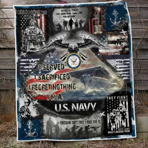 US Navy Veteran Quilt Blanket I Regret Nothing