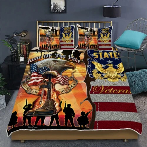 United States Veteran. Home Of The Free Quilt Bedding Set