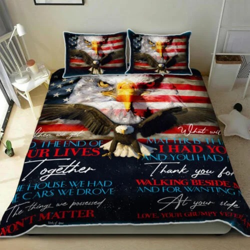 Grumpy Veteran To My Wife. Eagle Quilt Bedding Set