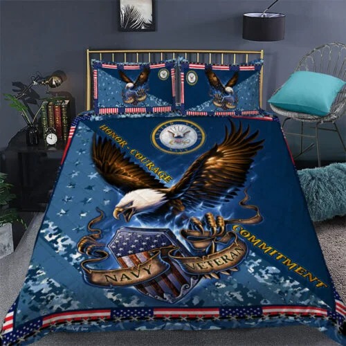 United States Navy Veteran Quilt Bedding Set