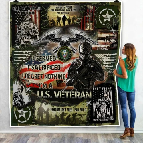 U.S. Army Veteran, I Regret Nothing Quilt Blanket UXVET45QI