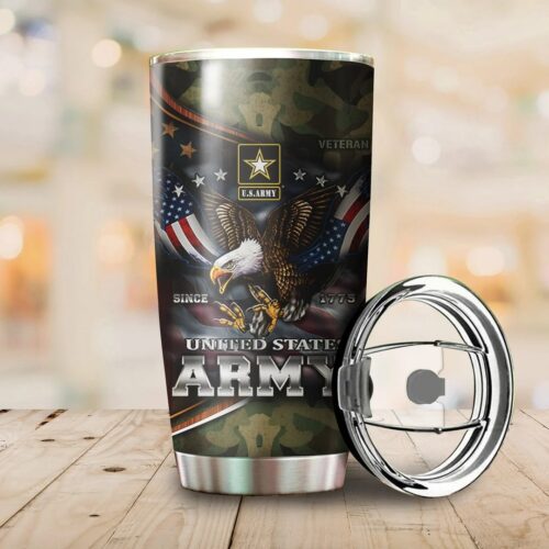 US ARMY SINCE EAGLE WITH AMERICAN FLAG WINGS STAINLESS STEEL TUMBLER PROUD MILITARY UXVET12TBL