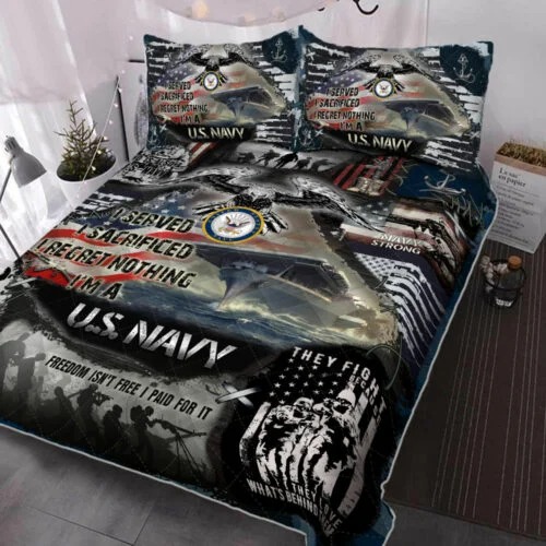 US Navy Veteran Quilt Bedding Set I Regret Nothing