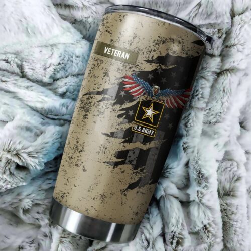 VETERAN US ARMY EAGLE IN MY HEART STAINLESS STEEL TUMBLER PROUD MILITARY