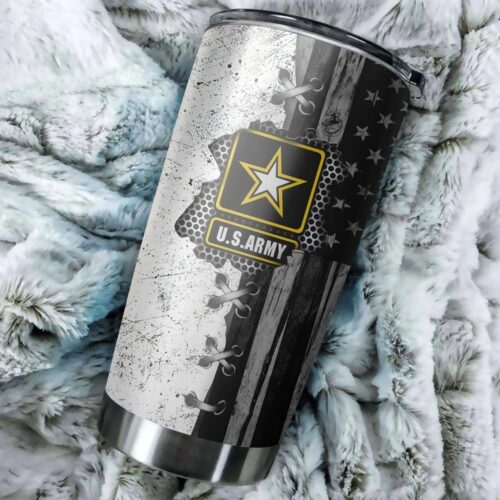 VETERAN US ARMY IN MY HEART BW STAINLESS STEEL TUMBLER PROUD MILITARY