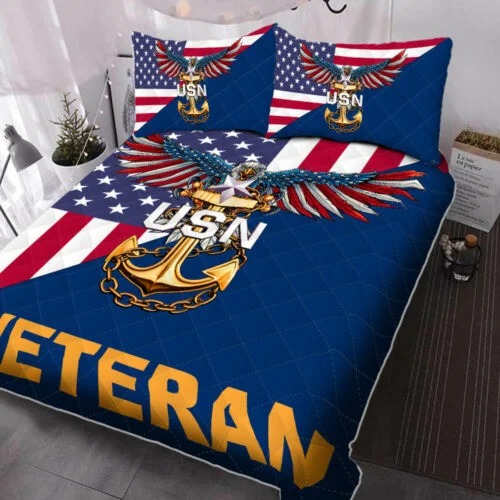 US Navy Bedding U.S. Navy E-8 Senior Chief Petty Officer American Eagle Veteran Quilt Bedding Set