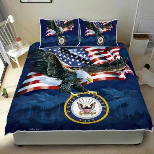 United States Navy Veteran American US Quilt Bedding Set