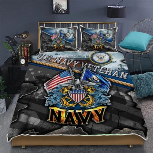 United States Navy Veteran Proudly Served Quilt Bedding Set