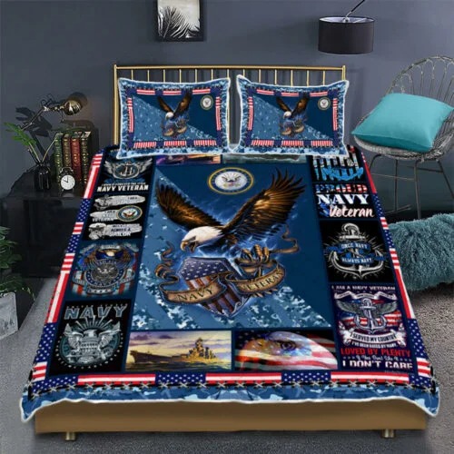 Proud Navy Veteran Eagle Quilt Bedding Set