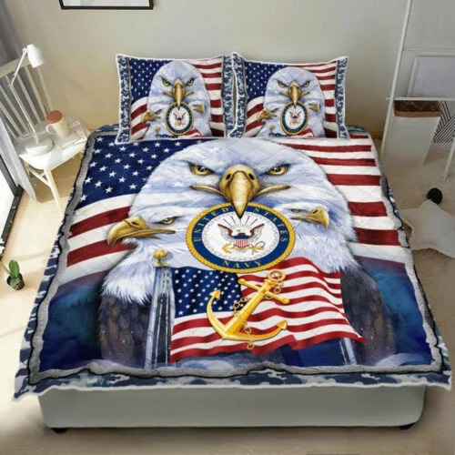 United States Navy Veteran American US Quilt Bedding Set