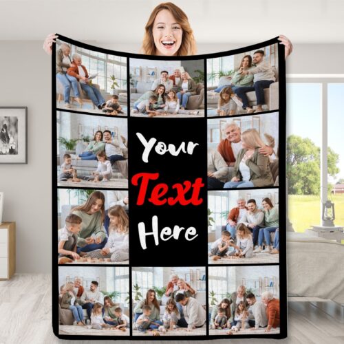 Custom Blanket with Picture Text,Personalized Christmas Blanket for Anniversary Birthday,Photo Collage Blanket