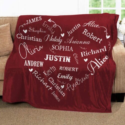 Custom Name Blanket, Personalized Name Blanket, Monogrammed Blankets, Heart Shape With Name Blanket, Grandma Blanket