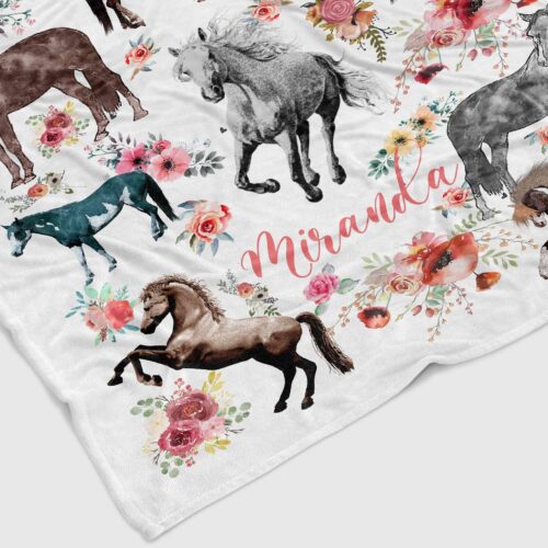 Personalized Name Blanket, Horse Blankets, Horse Baby Blankets, Birthday Gifts Blanket, Custom Kids Blankets