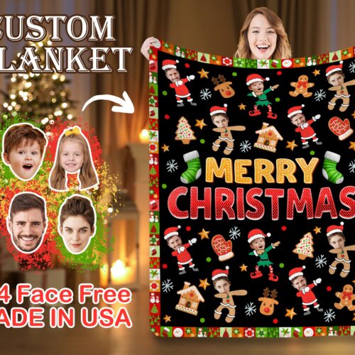 Custom Christmas Blanket with Face, Personalized Blanket Funny Design with Photos, Gift for Famiyl/Friend/Boyfriend, Christmas Gift