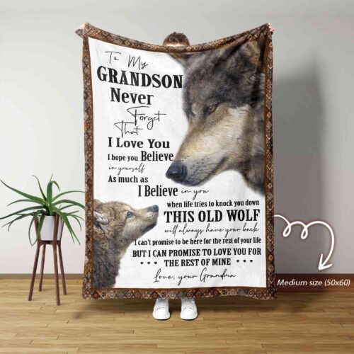 To My Grandson Blanket, Personalized Name Blanket, Wolves Blanket, Grandma Blanket, Family Throw Blanket, Blankets For Girls