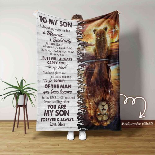 To My Son Blanket, Personalized Name Blanket, Lion Blanket, Family Throw Blanket - Blankets for boys, Gift Blanket